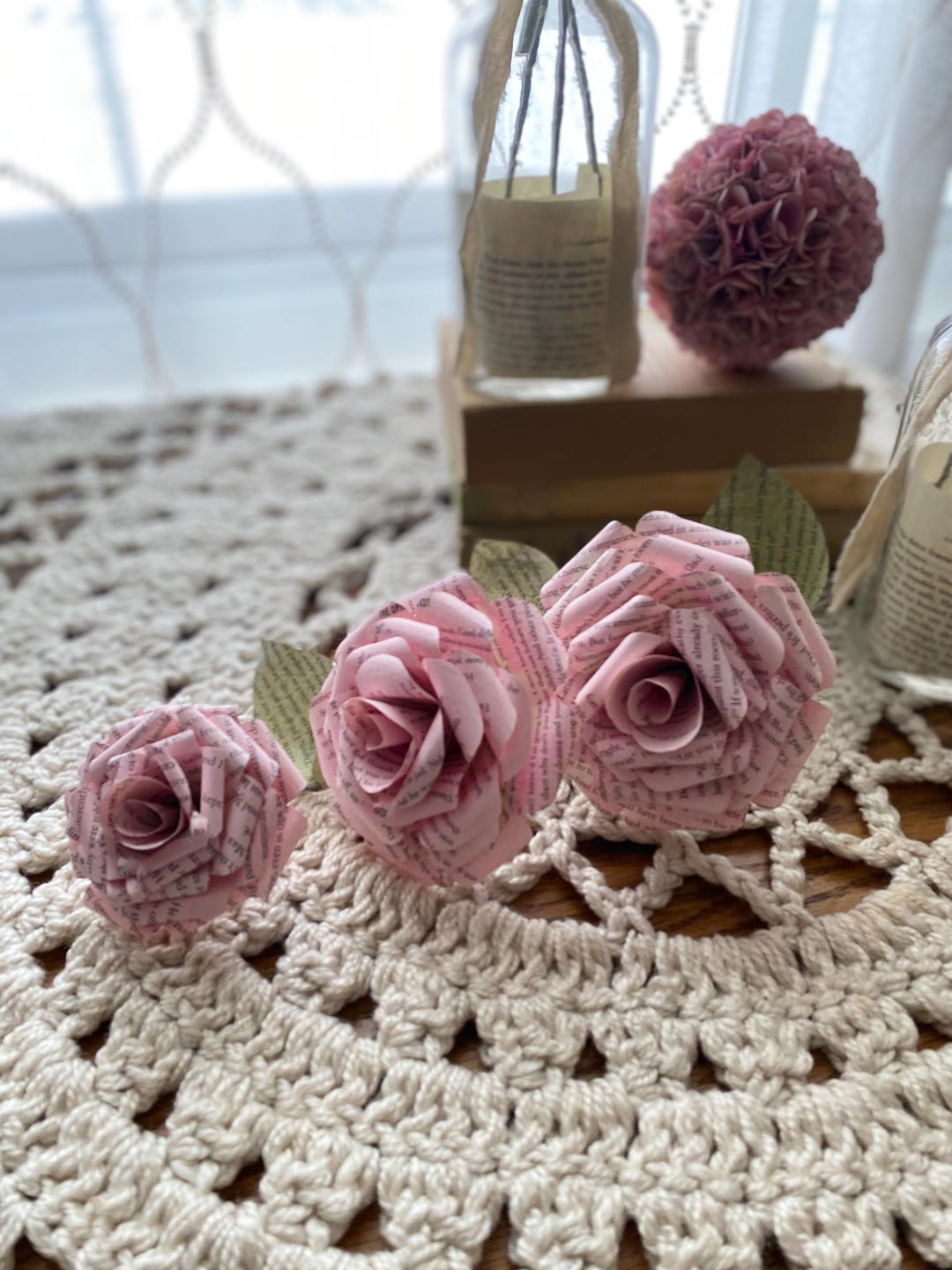 Pink Book Page Roses - Etsy