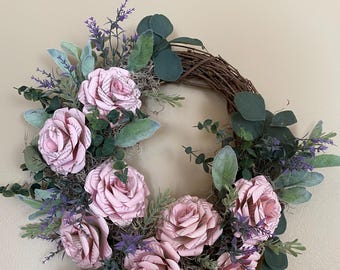 Pink Parfait Book Page Roses and Grapevine Wreath