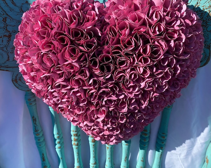 Featured listing image: Magenta Book Page Hydrangea Heart Wreath