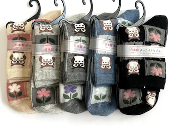 Japanese Socks, Checkered, Owl, Flower; Socks Size: Japan 22cm to 25cm