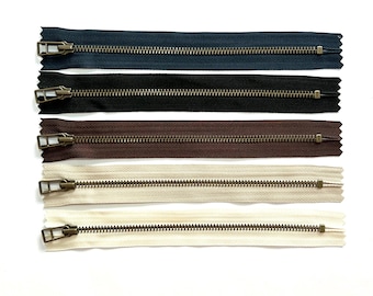 YKK Zips/Zippers 20cm, Metallic Antique Gold Coloured Slider & Teeth