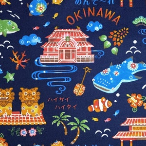 Kokka Cotton Fabrics Hello Japan, Okinawa, Blue and Cream image 2