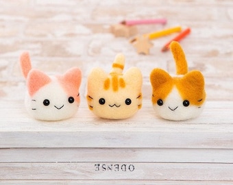 Japanese Hamanaka Needle Felting Craft Kit - Friendly Triplets Nyankoro Mascots, Milk, Tora and Nike