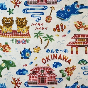 Kokka Cotton Fabrics Hello Japan, Okinawa, Blue and Cream image 4