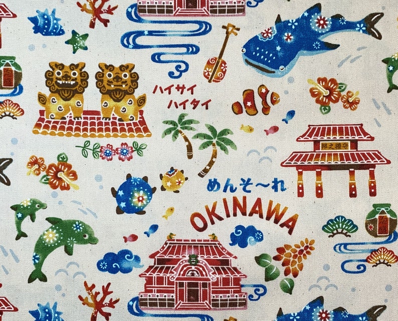 Kokka Cotton Fabrics Hello Japan, Okinawa, Blue and Cream image 4