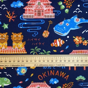 Kokka Cotton Fabrics Hello Japan, Okinawa, Blue and Cream image 6