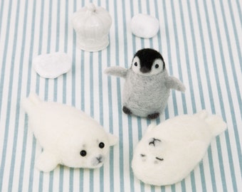 Japanese Hamanaka Needle Felting Craft Kit, Baby Penguin and Seals