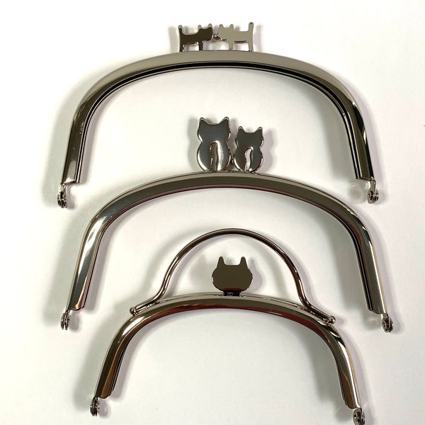 Metal Purse Frame (Silver) - Couples Cat Clasp Kit, Parent-Child Cat Clasp Kit, Cat Head Clasp with Handle Kit