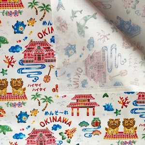 Kokka Cotton Fabrics Hello Japan, Okinawa, Blue and Cream image 9