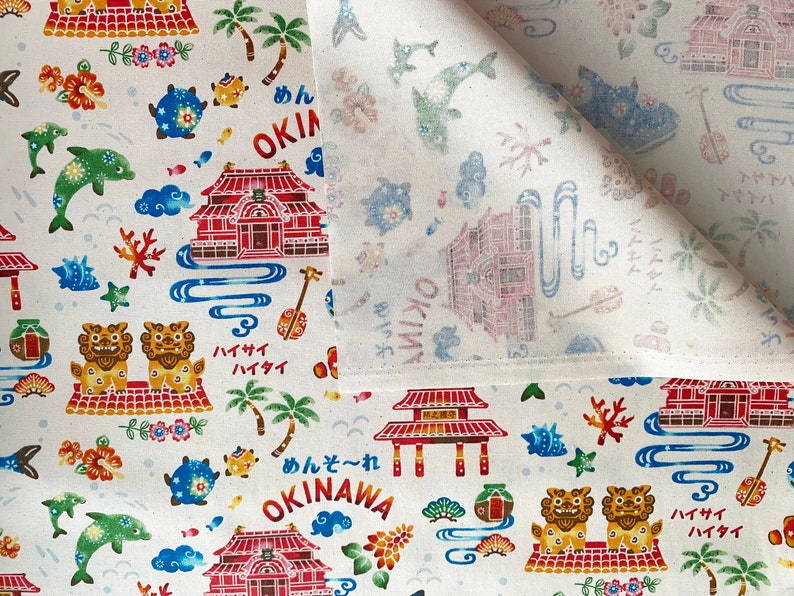 Kokka Cotton Fabrics Hello Japan, Okinawa, Blue and Cream image 9