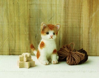Kit artigianale per infeltrimento ad ago Hamanaka giapponese - Gatto in feltro, gatto marrone
