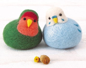 Japanese Hamanaka Needle Felting Craft Kit, Rosy-faced Lovebird and Budgerigar