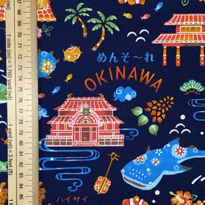 Kokka Cotton Fabrics Hello Japan, Okinawa, Blue and Cream image 7