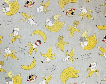 Cotton Linen Fabric - Banana Cat