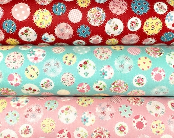 Atsuko Matsuyama x Yuwa Cotton Fabrics - Cutie Dot, Red, Turquoise, Pink