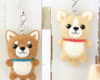 English & Japanese Instructions, Japanese Hamanaka Needle Felting Craft Kit - Felt Dog, Shiba Inu And Chihuahua Strap