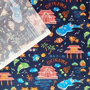 Kokka Cotton Fabrics Hello Japan, Okinawa, Blue and Cream image 8
