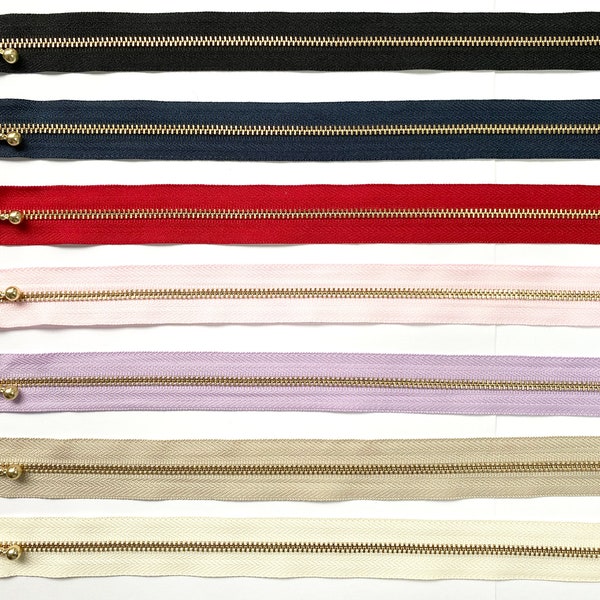 YKK Zips/Zippers 30cm, Metallic Gold Coloured Ball Slider & Teeth