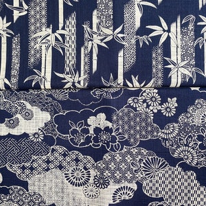 Sevenberry Cotton Fabrics - Japanese Style Print Uneven Thread Cloth, Bamboo, Kumotori(Clouds) (0.5 Metre)