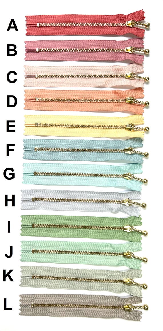 YKK Zips/zippers 12cm, Pastel Colour, Metallic Gold Coloured Ball