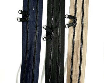 YKK Zips/Zippers - 60cm, METALUXE® Tough Series, Double Pull, Metallic Black Sliders & Teeth