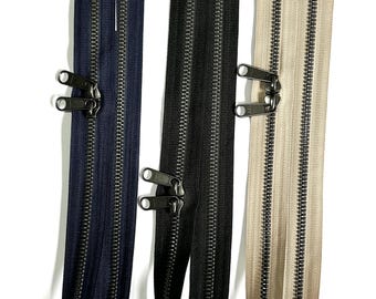 YKK-dragkedjor/dragkedjor - 60 cm, METALUXE® Tough-serien, dubbeldragning, metalliska antiksilverreglage och tänder