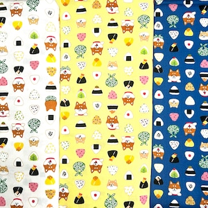 Cotton Fabrics - Shiba Inu, 柴犬, Hunting Dog, Dog, Puppy (1), Off-White, Yellow, Blue (0.5 Metre)