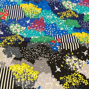 Kokka echino Cotton Linen Fabric - Garden (Multi Colour and Black)