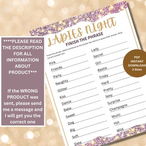 Ladies Night Out Games Finish the Phrase |Girls Night Out | Girls Night In| Adult Games | Bachelorette Games | Hen Games| Fun Birthday Games