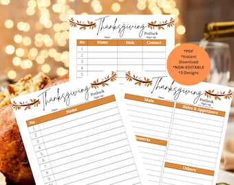 Thanksgiving Potluck Sign Up Sheet | Potluck Sign Up Sheet | Thanksgiving Potluck Template | Potluck Sign up|Printable Potluck Sign Up Sheet