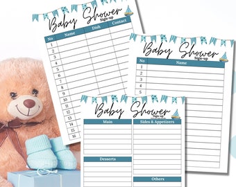 Potluck Sign Up Sheet | Baby Shower Potluck Sign Up Sheet | Baby Shower Potluck Sheet |Potluck Sign up | Printable Potluck Sign Up Sheet|Boy
