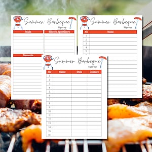 Summer Barbeque Potluck Sign Up Sheet | Summer Potluck Sheet | Summer BBQ Potluck | Potluck Sign up Sheet | Printable Potluck Sign Up Sheet