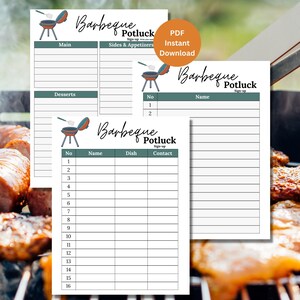 Potluck Sign Up Sheet | BBQ Potluck Sign Up Sheet | Barbeque Potluck Sheet | Potluck Sign up | Printable Potluck Sign Up | BBQ Potluck Sheet