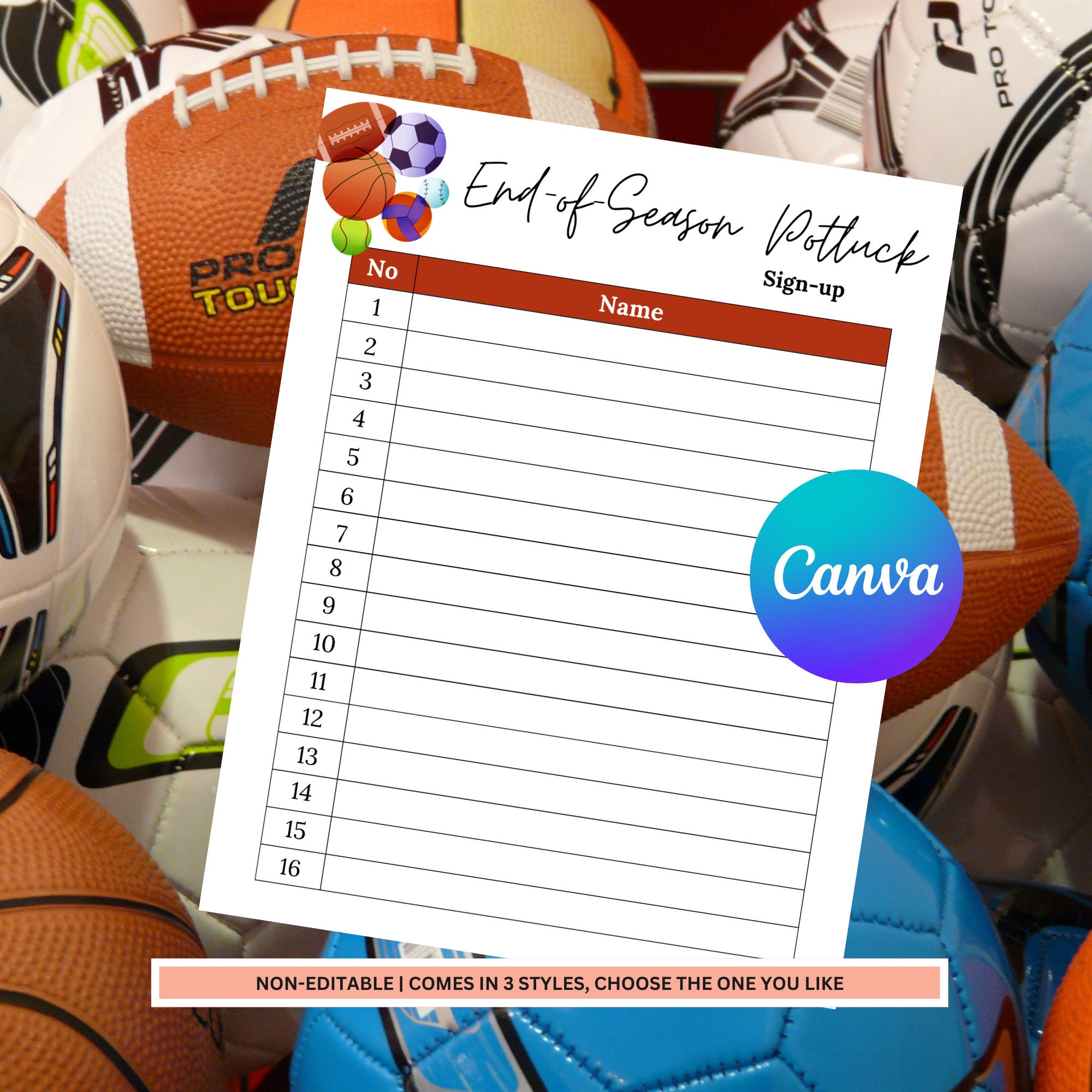 Potluck Sign up Sheet End of Season Potluck Sign up Sheet Sports