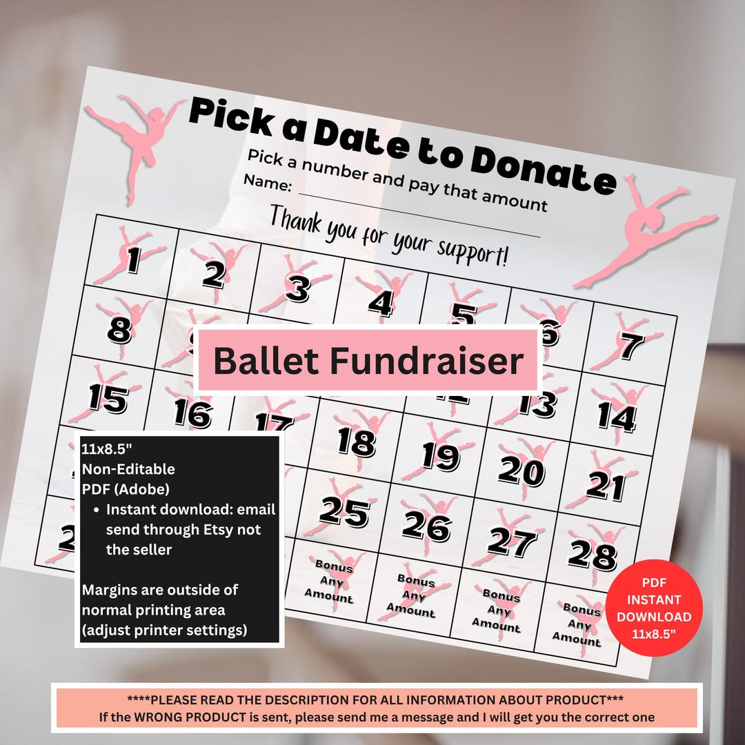 Ballet Fundraiser Calendar | Pick a Date Fundraiser | Dance Fundraiser ...