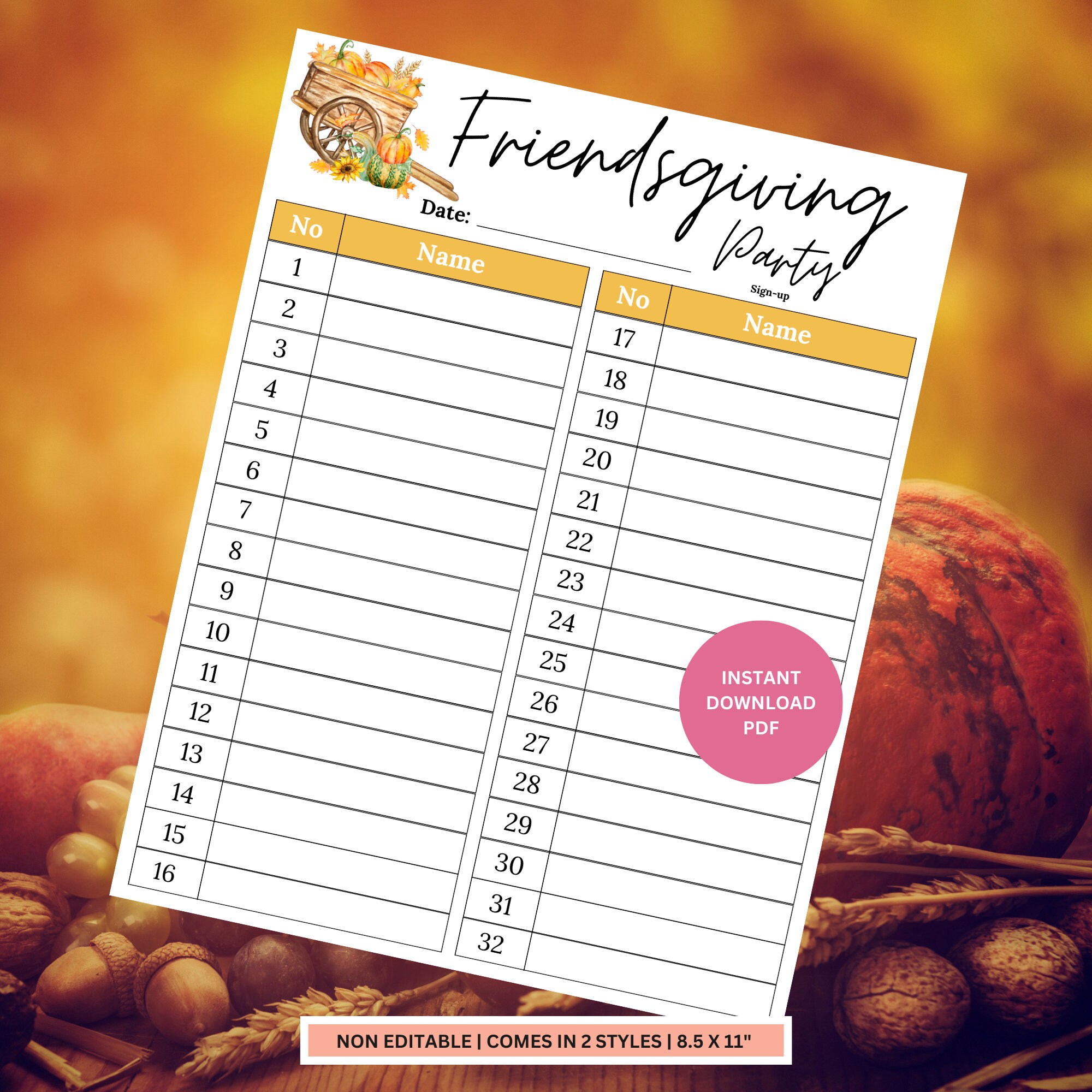 Friendsgiving Party Sign up Sheet | Friendsgiving Party Sheet ...