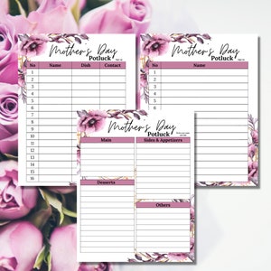 Potluck Sign Up Sheet | Mother&#39;s Day Potluck Sign Up Sheet | Mother&#39;s Day Potluck Sheet | Potluck Sign up | Printable Potluck Sign Up | Mom