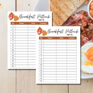 Potluck Sign Up Sheet | Breakfast Potluck Sign Up Sheet | Breakfast Potluck Sheet | Potluck Sign up | Printable Potluck Sign Up Sheet