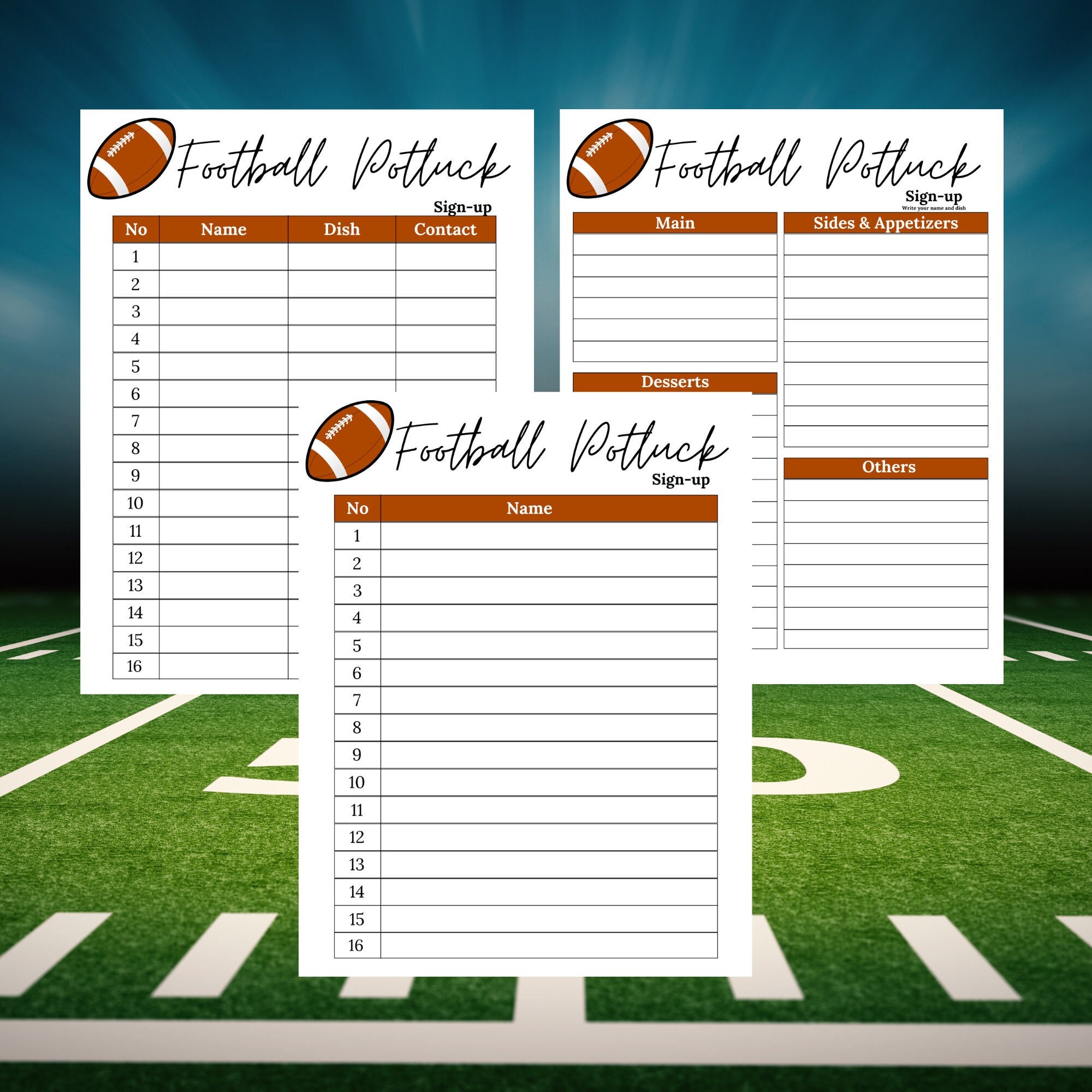 Free Printable Football Potluck Sign Up Sheet