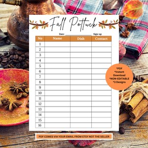 Potluck Sign up Sheet | Fall Potluck Sign up Sheet | Thanksgiving ...