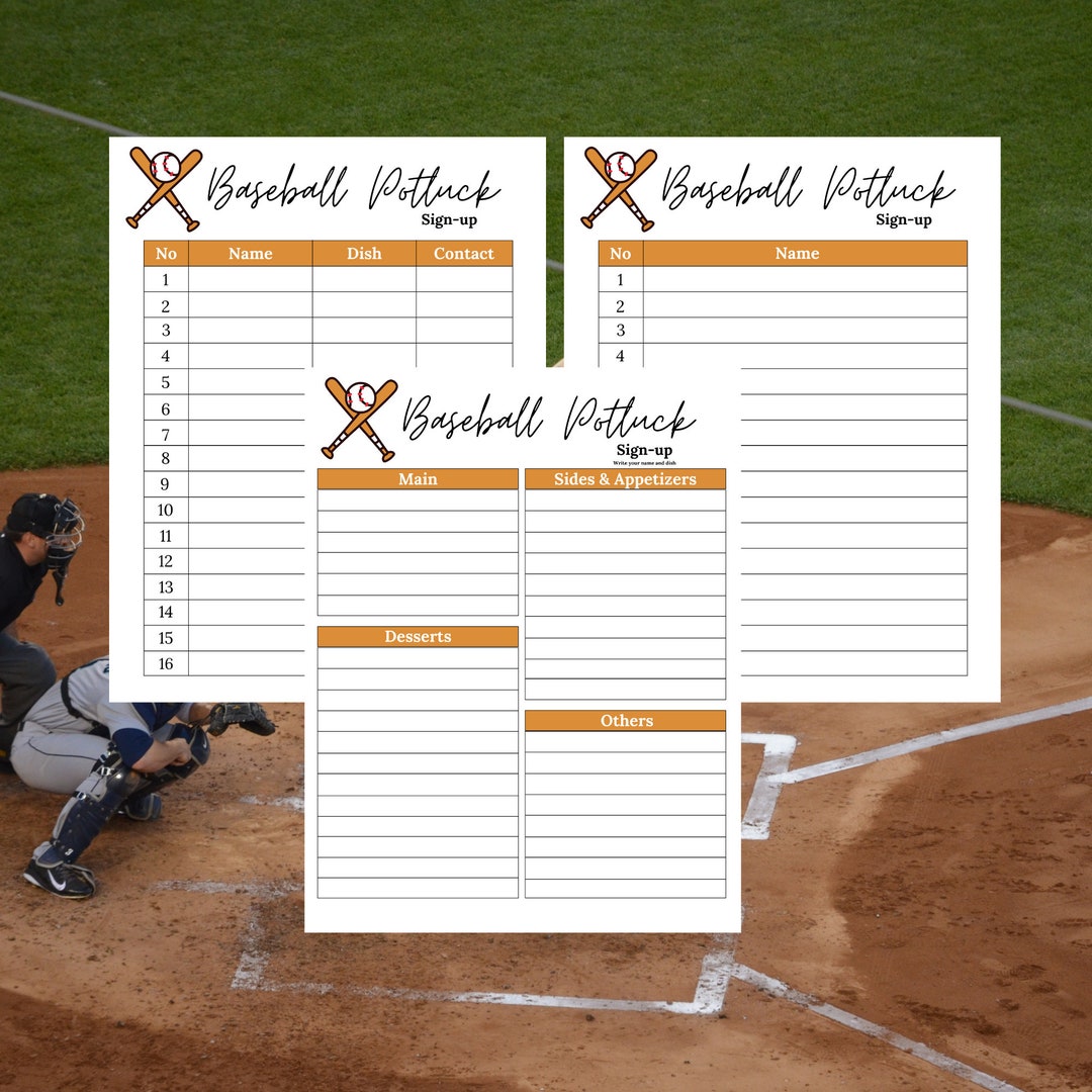 Baseball Potluck Sign up Sheet Baseball Potluck Sheet Sports Potluck