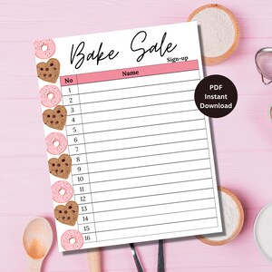 Bake Sale Sign up Sheet | Bake Sale Sheet | Printable Bake Sale Sign up ...