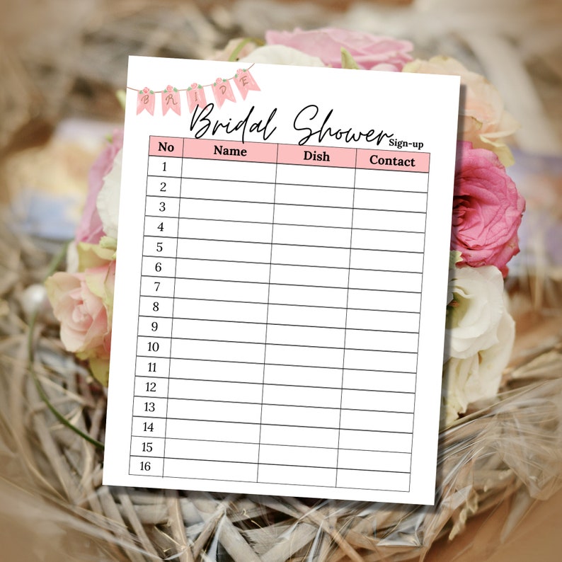 Potluck Sign up Sheet Bridal Shower Potluck Sign up Sheet Bridal Shower