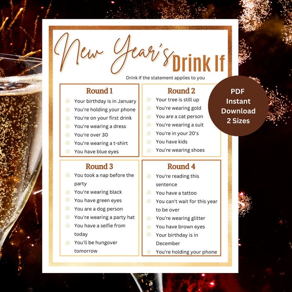 New Year's Drinking Games | New Years Eve Drink If | New Year's Games | Adult Drinking Games | New Years Adult Games | New Year's Party Game