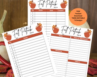 Herbst Potluck melden sich an Blatt | Freunde geben Potluck Abmelden | Erntedank Potluck Blatt | Arbeitsplatz Potluck | Ausdruckbare Schule Potluck