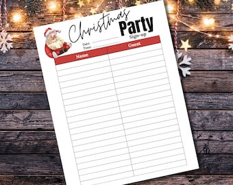 Christmas Party Sign Up Sheet | Christmas Sign Up | Party Sign Up Sheet | Christmas Santa Sign up Sheet | Christmas Sign Up Sheet