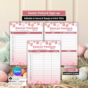 Easter Potluck Party Sign-up Sheet | Easter Work School Party | Easter Event | Easter Community Food Party | Church Potluck | Spring