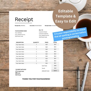 Receipt Template | Editable Receipt Template | Receipt Template for Small Businesses | Customer Receipt | Middle Receipt Template