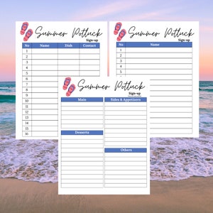 Summer Potluck Sign Up Sheet | Summer Potluck Sheet | Summer Potluck | Potluck Sign up Sheet | Printable Potluck Sign Up Sheet |Summer Party