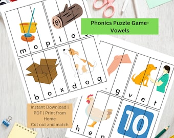 Phonics Puzzles Vowels | CVC Words | Phonics Games | Phonics Activities | CVC Worksheets | Kindergarten Phonics | 1st Grade Phonics Games